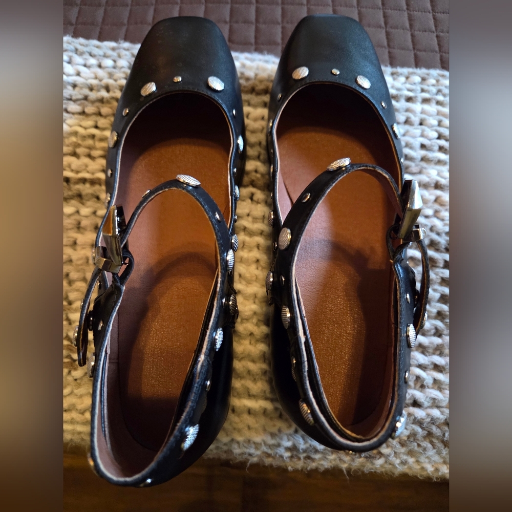 Black Studded Mary Jane Flats - Picture 4 of 6